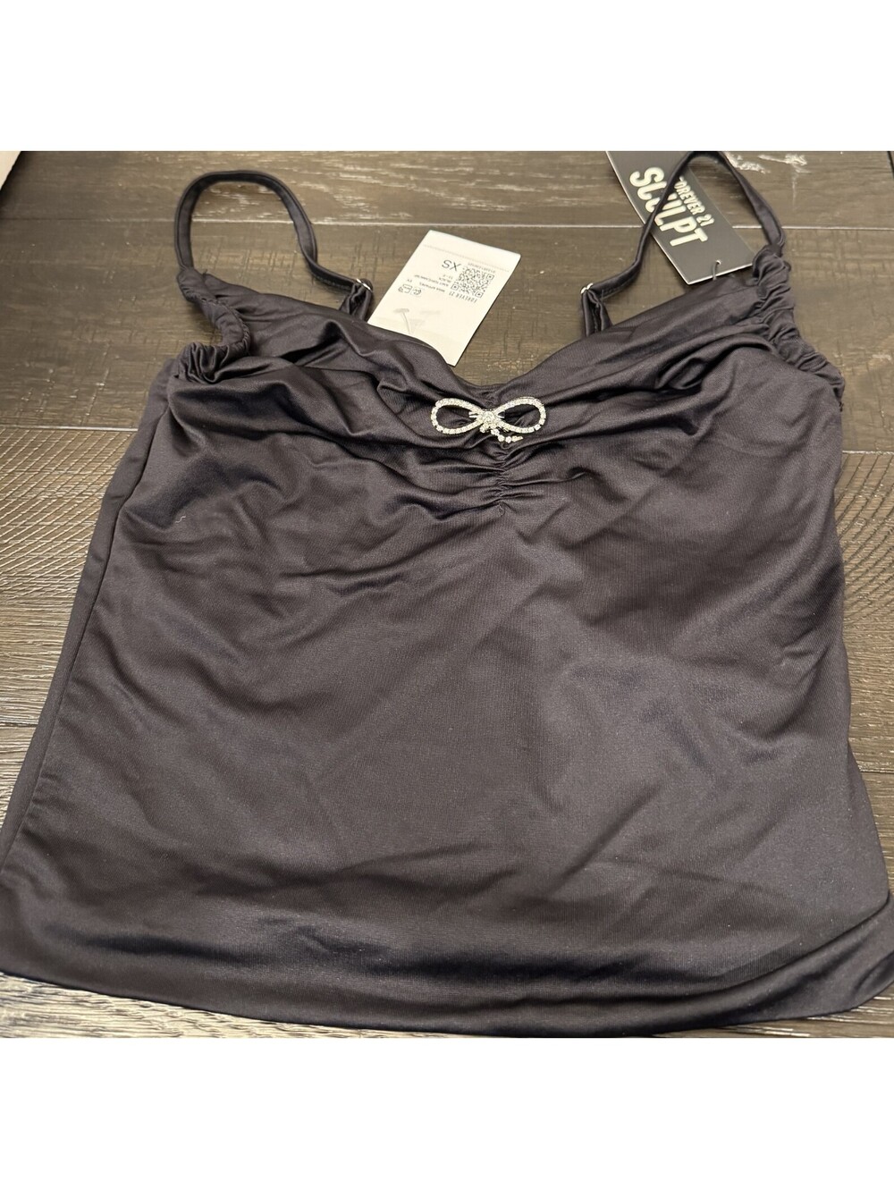 Nwt Forever 21 Black Rhinestone Bow Spaghetti Strap Top XS